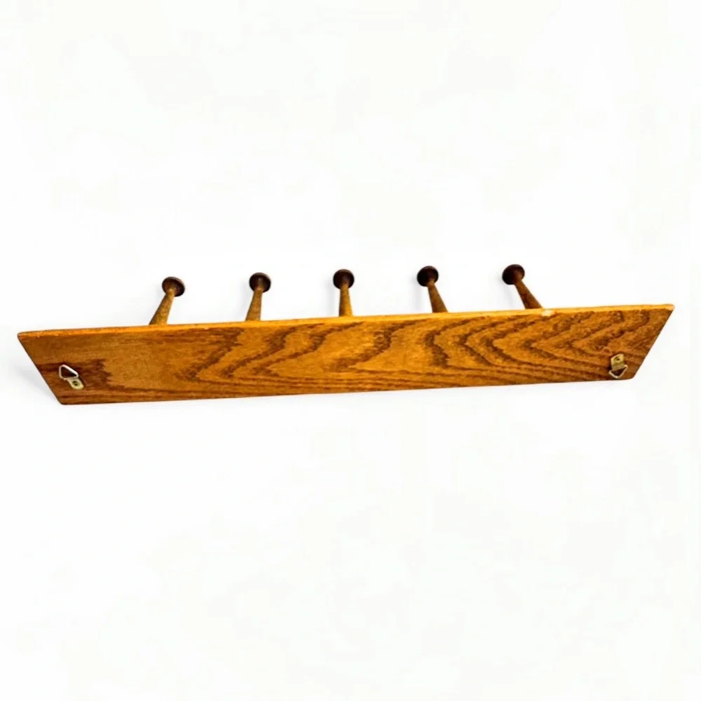 Vintage Wooden Wall Coat Rack Hand Painted Apple Checker Farmhouse Cottagecore
